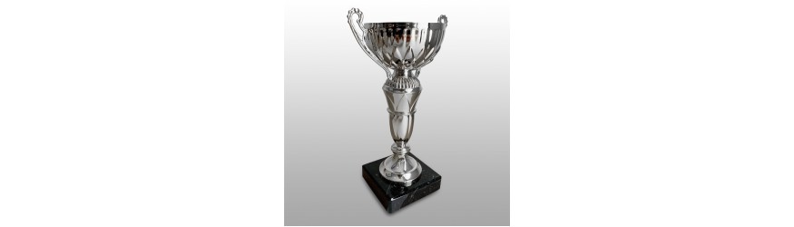 SILVER HANDLED TROPHY CUP ON SILVER RISER AVAILABLE IN 3 SIZES